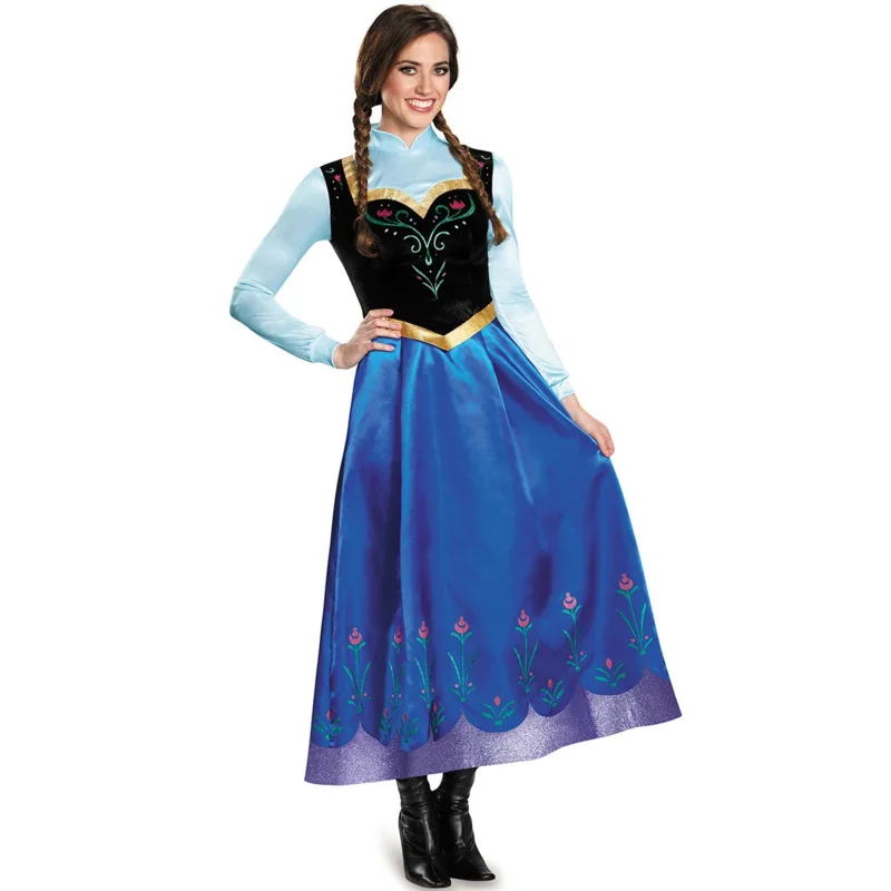 Frozen Anna Princess Long Dress adulti Snow Queen Elsa Cosplay Costume fiaba abiti da festa per le donne Halloween Fancy Dress