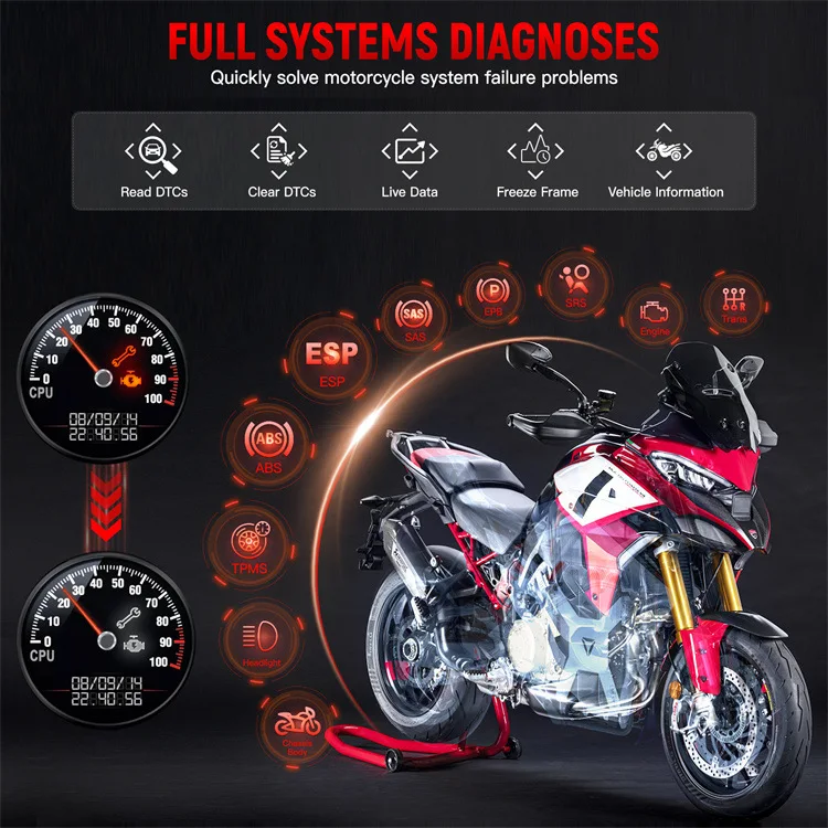 MT500 OBD2 Motorcycels Diagnostic Tool All System ECU Coding ABS Oil 30 Reset MOTO Scanner for BMWKTMSUZUKIDUCATIHONDA