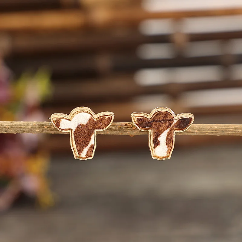 STEER HEAD COWHIDE STUDS orecchini Cow Skull orecchini per le donne gioielli Southwestern Western Western Cowgirl Ear Accessories KL0-5HM5