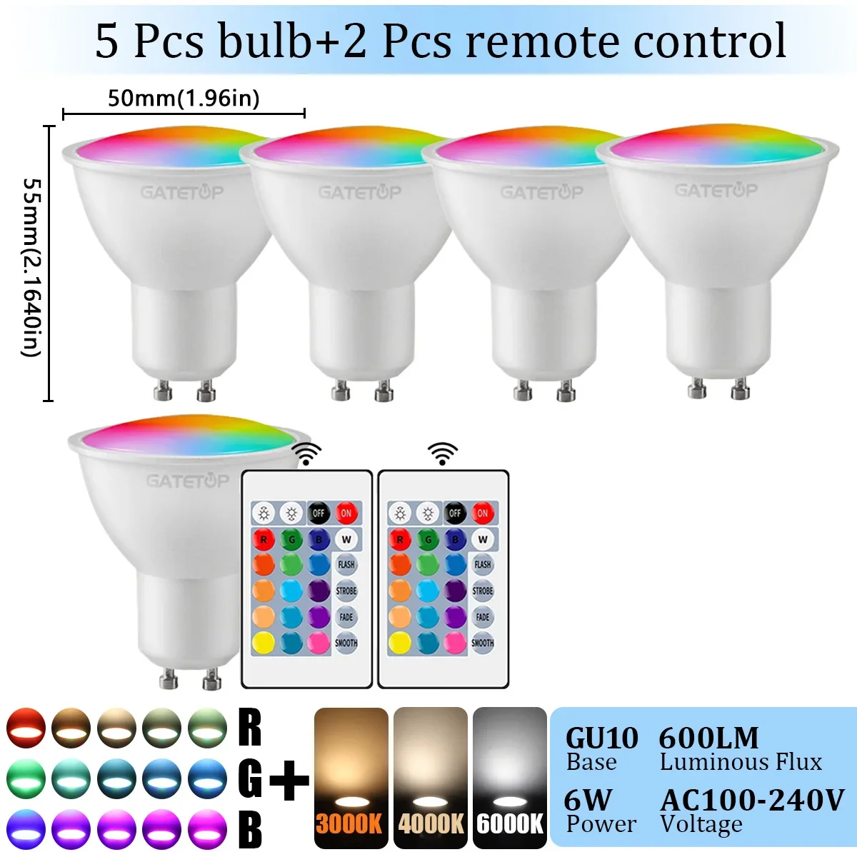 Gatetop GU10 LED Strahler RGB 6W 4