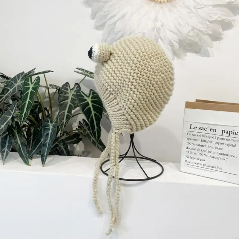 

Women Winter Cable Knit Warm Earflap Hat Cartoon for Frog Eyes Windproof Beanie 49MB