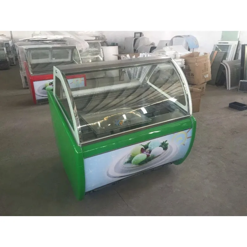 Customized Glass Ice Cream Display Cabinet Gelato Popsicle Display Showcase Freezer