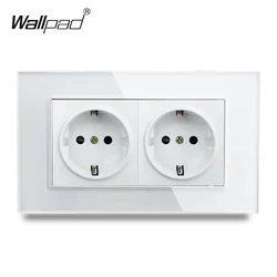146*86mm Double EU Socket Wallpad Crystal Glass Panel 110V-250V 10A-16A 3x6 EU Double French Wall Electrical Power Socket