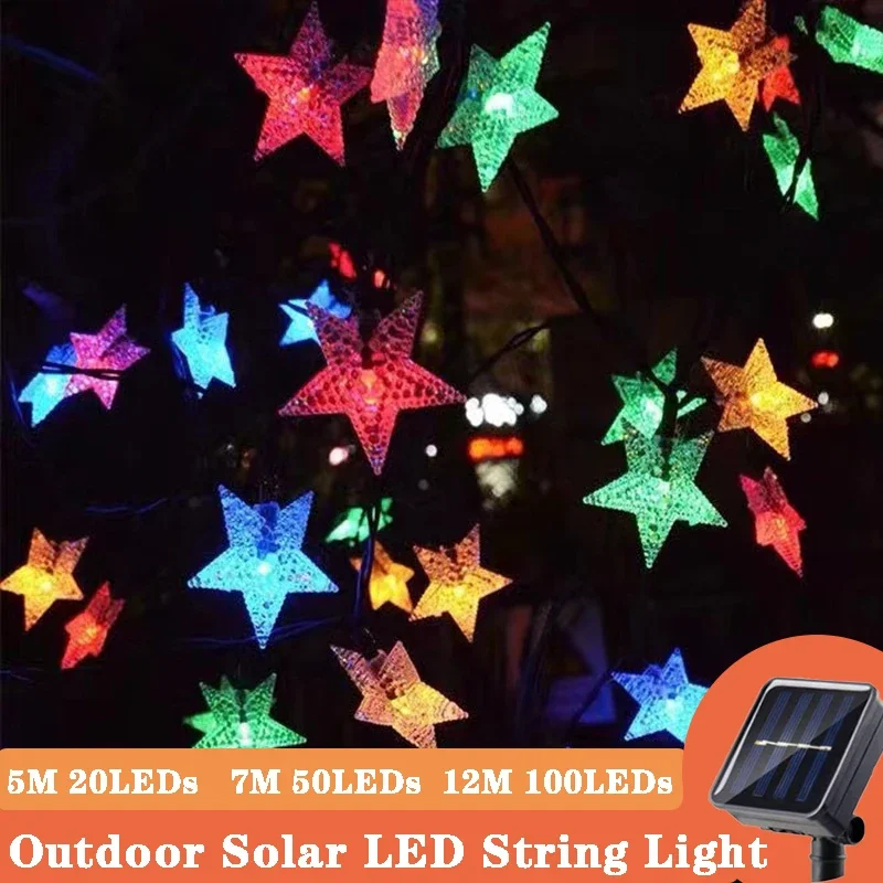 LED Christmas Outdoor Solar Lamp Fairy Star String Lights Garden Xmas Tree Decor Garland Wedding Party Home Balcony Decoration
