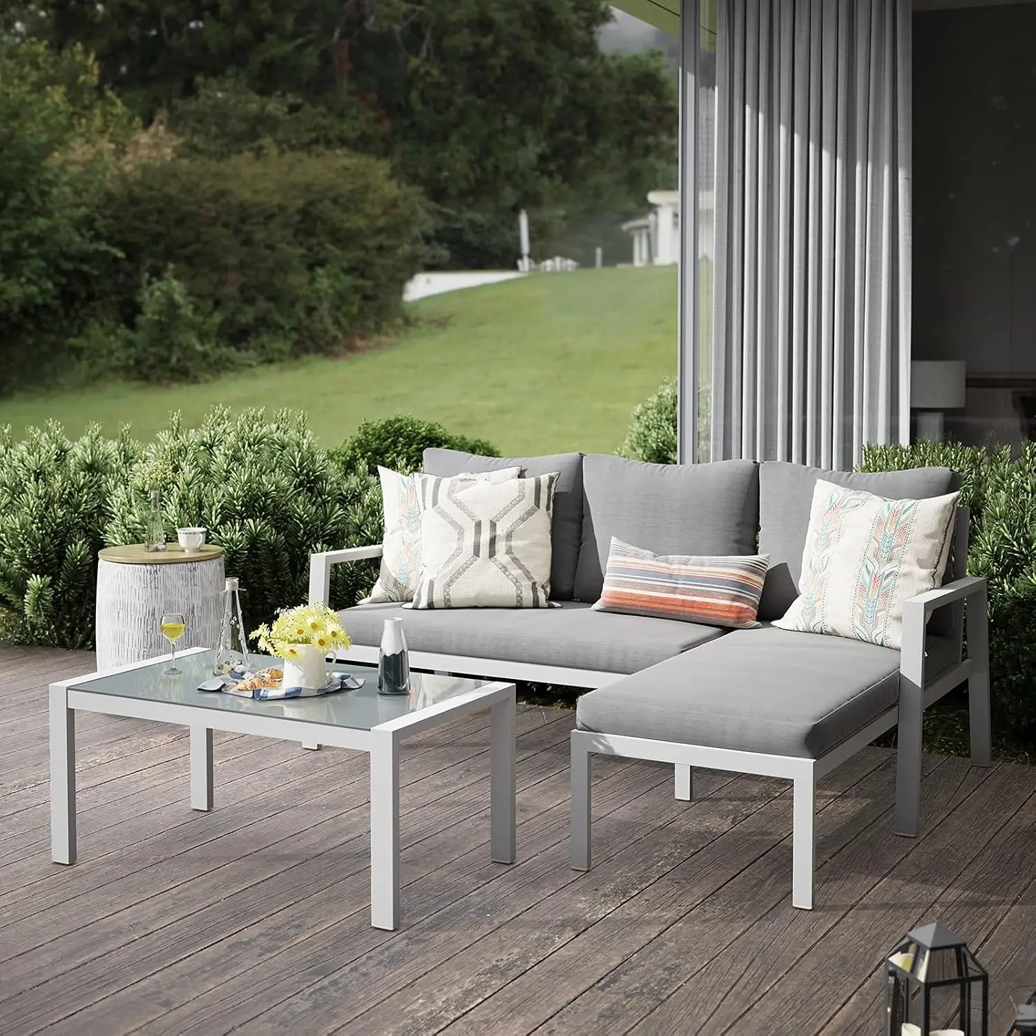 Set di mobili da giardino per esterni con Chaise Lounge, Set di divani in alluminio per giardino portico,