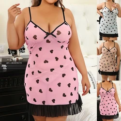 Plus Size XL-5XL Women Casual Nightdress Large Size Heart Print V Neck Nightwear Summer Slip Dresses Lady Nightgowns Pajamas