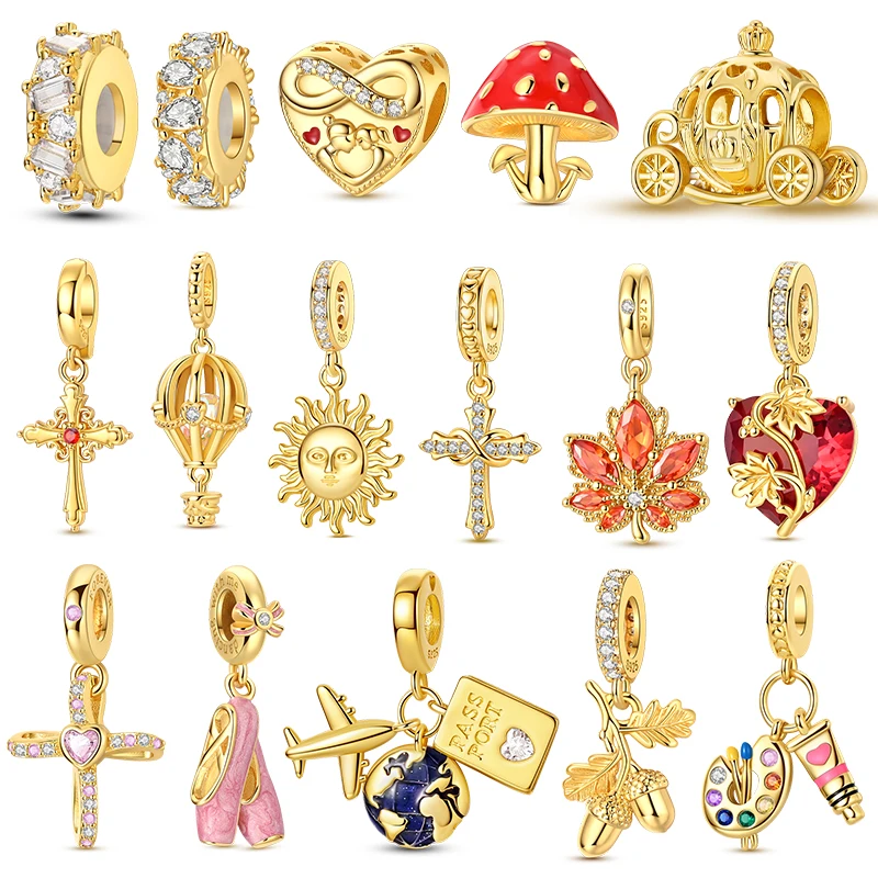 Pingentes de Prata 925 com Tema Dourado Árvore da Vida, Compatíveis com Pulseiras de 3mm para Mulheres, Pingentes DIY, Joias de Luxo, Presente, Oferta Imperdível