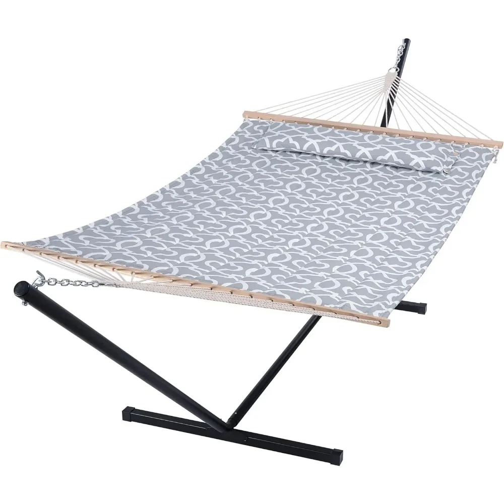 

Large Double Hammock with Stand, 475lbs Capacity, Outdoor Portable Hammock with Hardwood Spreader Bar