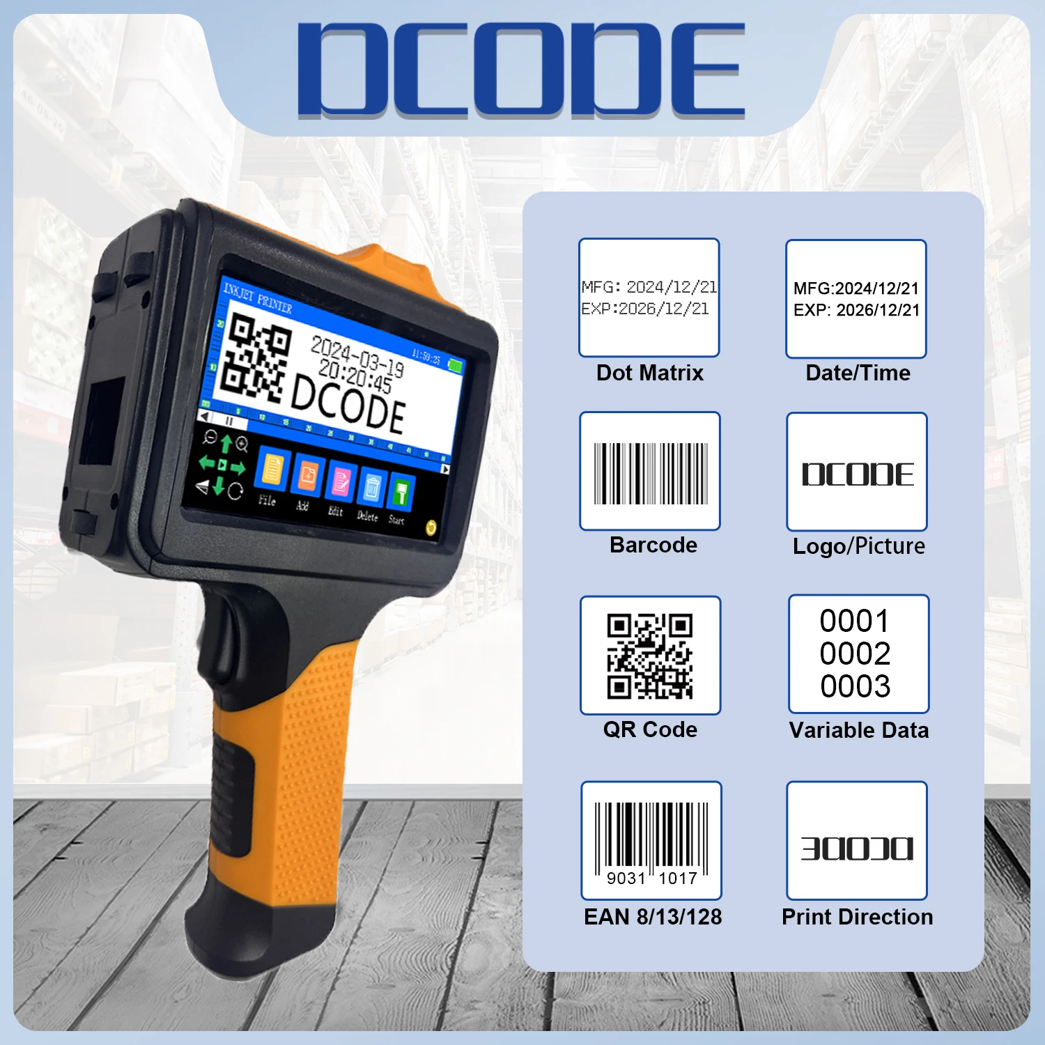 Imagem -05 - Dcode-impressora Térmica Portátil 1790plus 127 mm Texto Código de Barras qr Número do Lote Logotipo Etiqueta Data