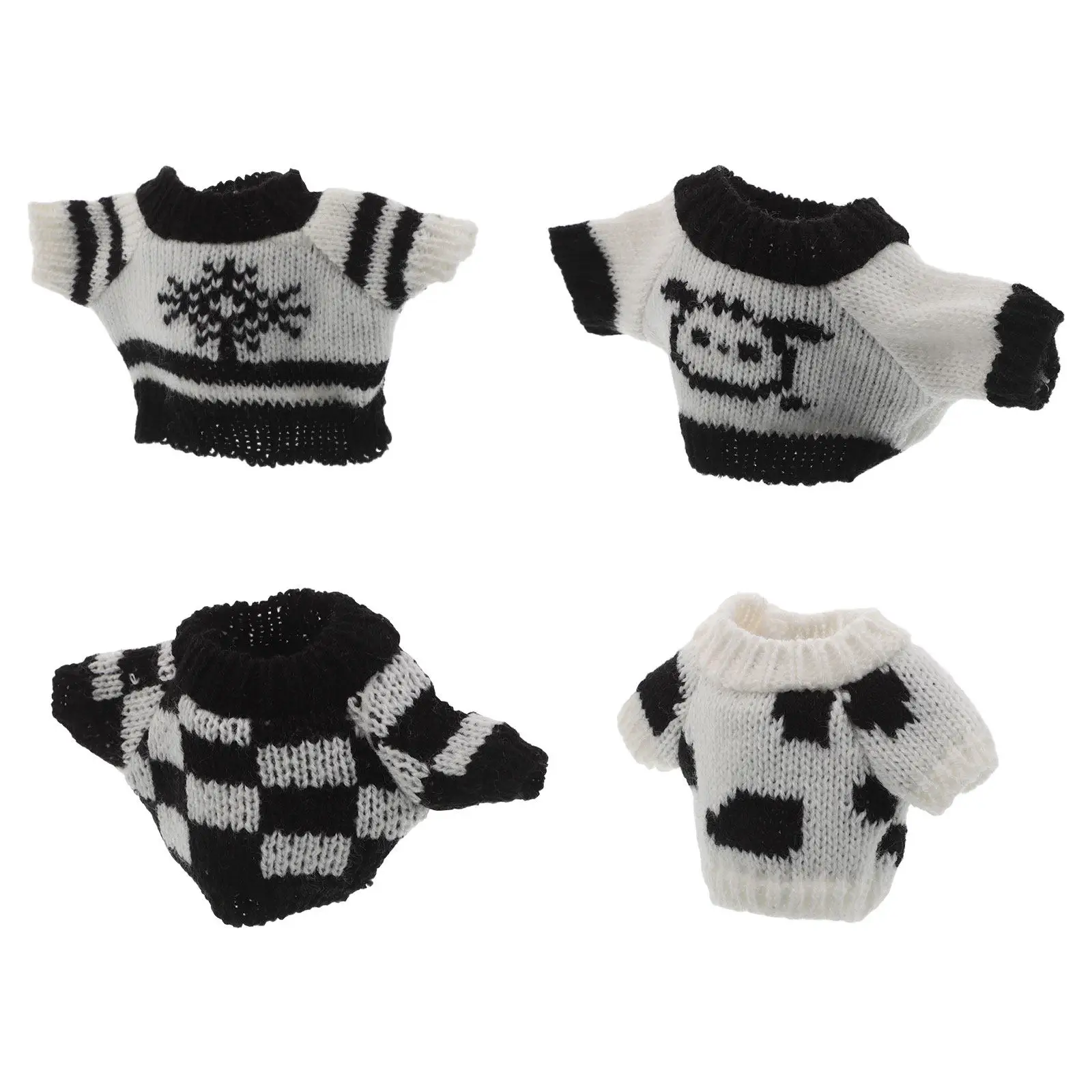 

4Pcs Mini Bear Clothes Gothic Sweater Set Black White Soft Knitted Winter Outfit Stuffed Animal Accessories Toy Sweater Clothes