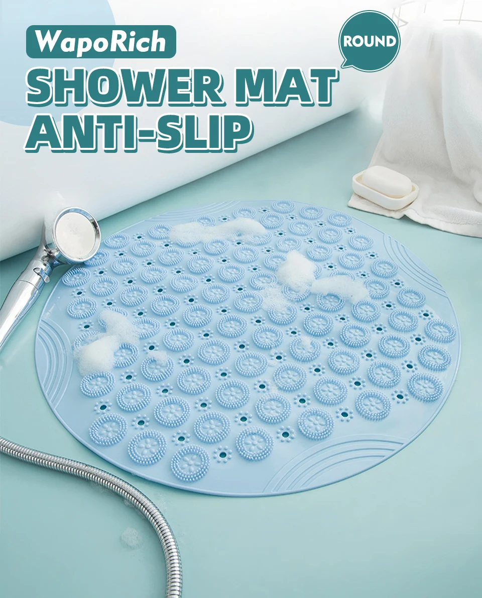 Textured Surface Round Shower Mat, Anti-Slip Bath Mats with Drain Hole, Massage Shower Carpet for Shower Stall, 55x55cm