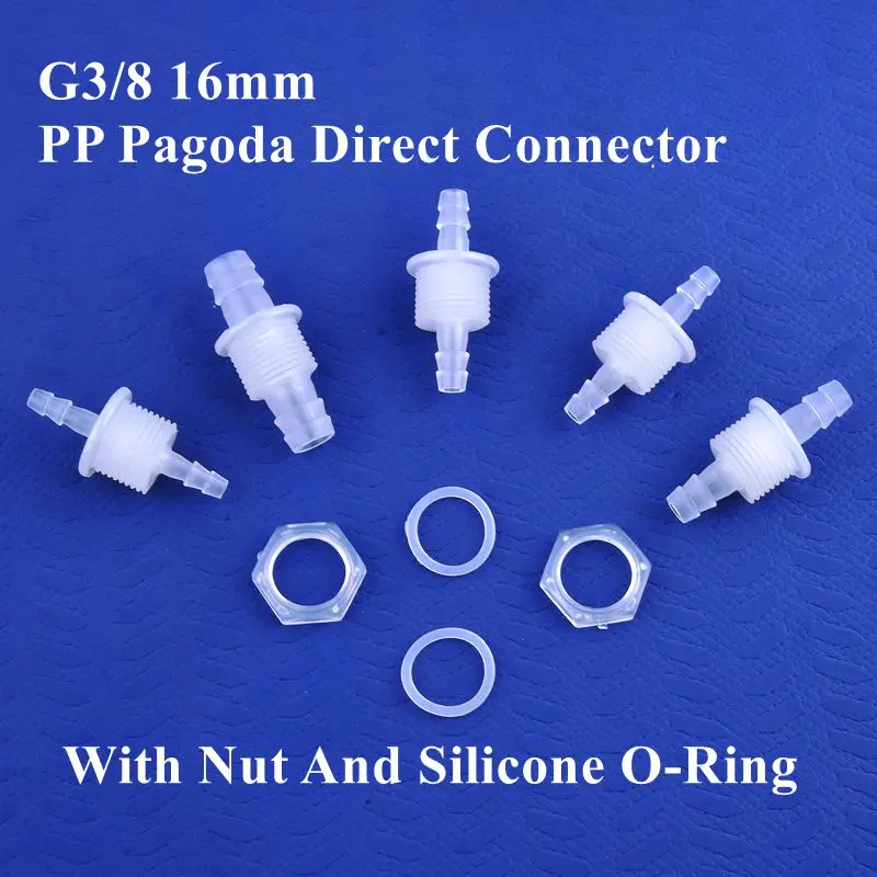 PP Pagoda Through Plate Straight Connector + Nut Silicone O-Ring G3/8 16mm Aquarium Joint Irrigation Water Hose Adapter 5~200pcs