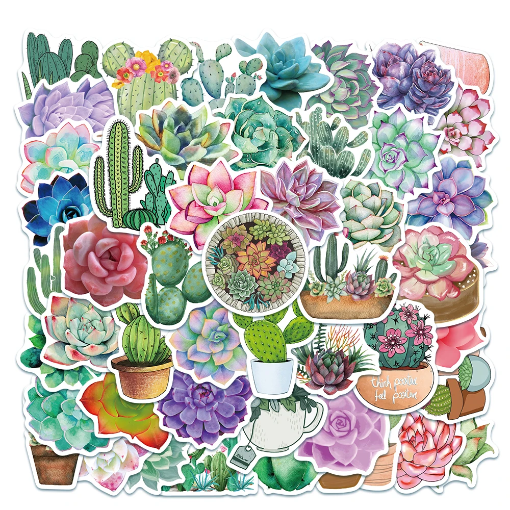 50 Stuks Cartoon Cactus En Sappige Plant Stickers Voor Notebook Laptop Telefoon Vinyl Waterdichte Graffiti Bagage Stickers Kids Speelgoed