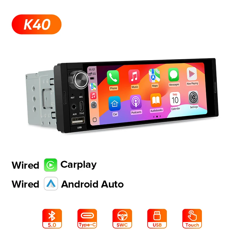 AINAVI 1 DIN autoradio met Carplay, Android Auto, universele auto multimedia MP5 HD IPS touchscreen 1280*480 Full In-Cell TECH monitor, CVBS achteruitrijcamera, 1DIN constructie, autoradio, verzending