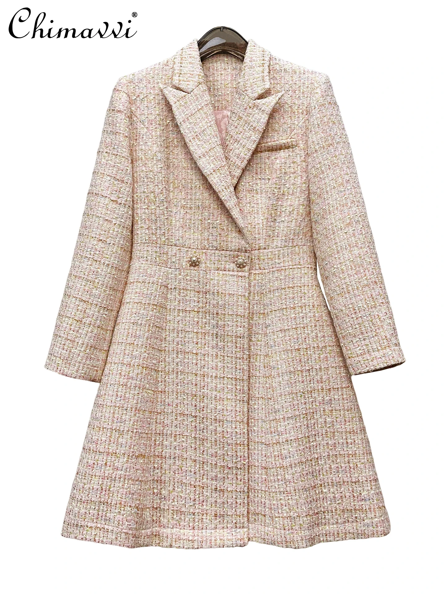 秋冬新作 レディース 高級ツイードスーツカラー 長袖コート ファッション 通勤 スリムフィット エレガント ミドル丈ジャケットトップ