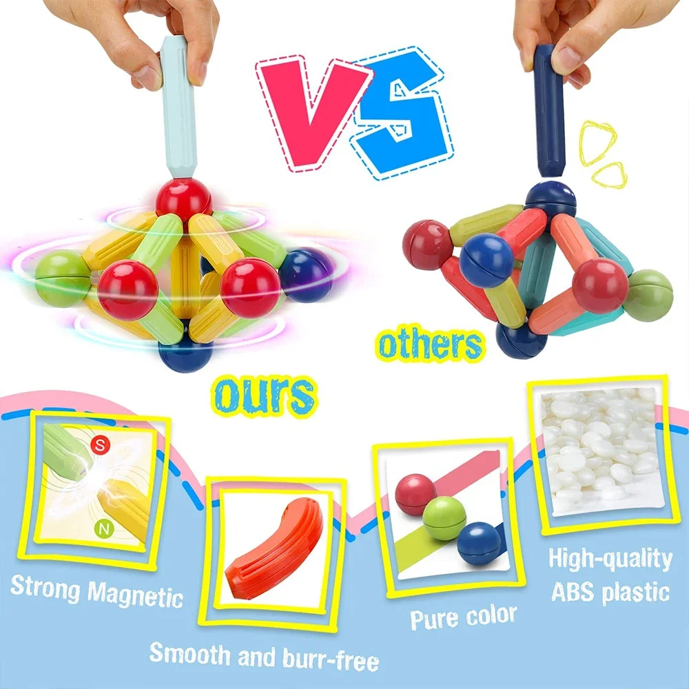 Kids Magnetic Stick DIY Construction Toys Set Magnetic Balls Stick Building Blocks Montessori Educational Toy For Children Gift