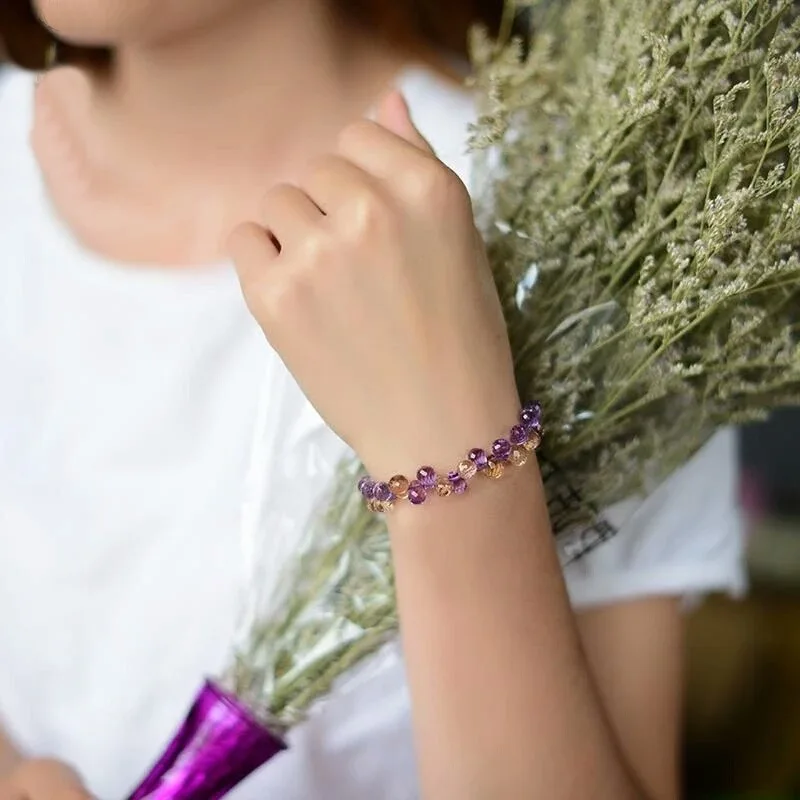 Natural Brazilian Ametrine Bracelet Mandarin Duck Two-Tone Faceted Water Drop Amethyst  Ornament Gift