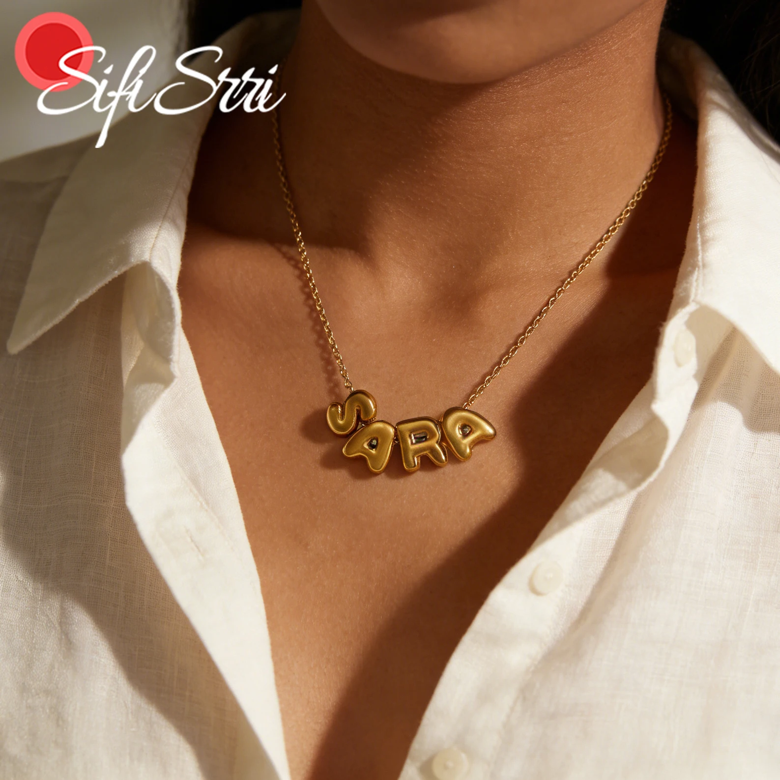 

Sifisrri Custom Bubble Name Necklace for Women Men Stainless Steel Jewelry Personalized 3D Letter Nameplate Chain Birthday Gift
