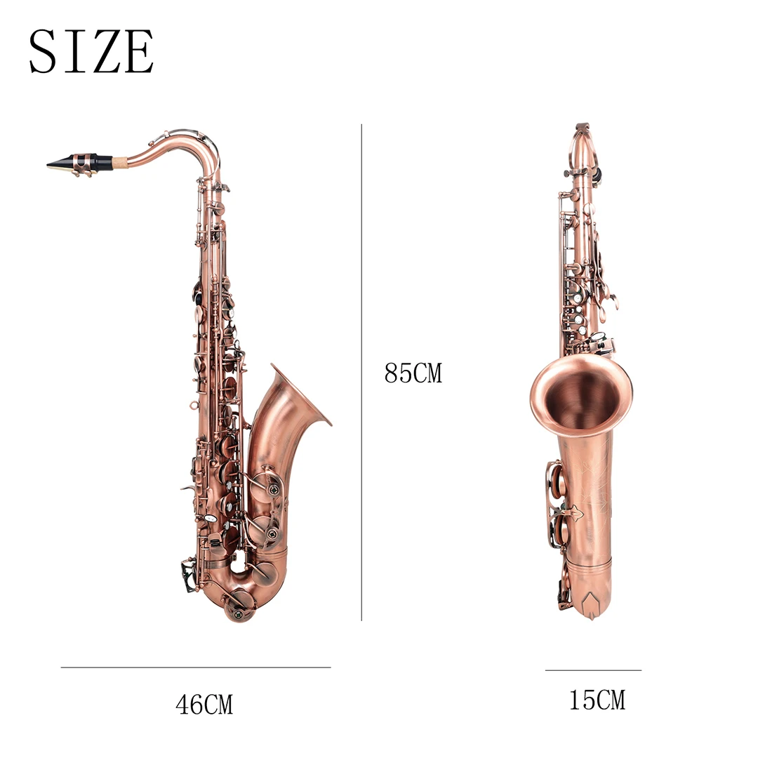 SLADE Bb Tenor Saxophone Red Antique Nickel Plating Professional Brass Sax with Adjustable Key Mechanism Case & Accessories