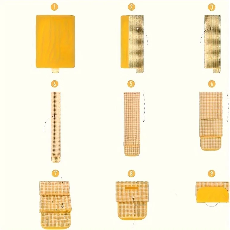 1Pcs Sand Proof Picnic Mat, Yellow White Plaid Beach Blanket with Orange Border, Foldable Durable Non-woven Fabric for Camping H