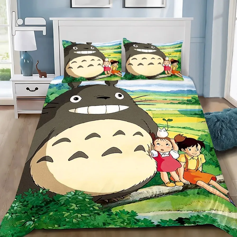 Anime Duvet Cover Pillowcase Bedding Set T-TotoroS Kawaii Adult Boy Girl Bedroom Decoration Children Single Double Large Size