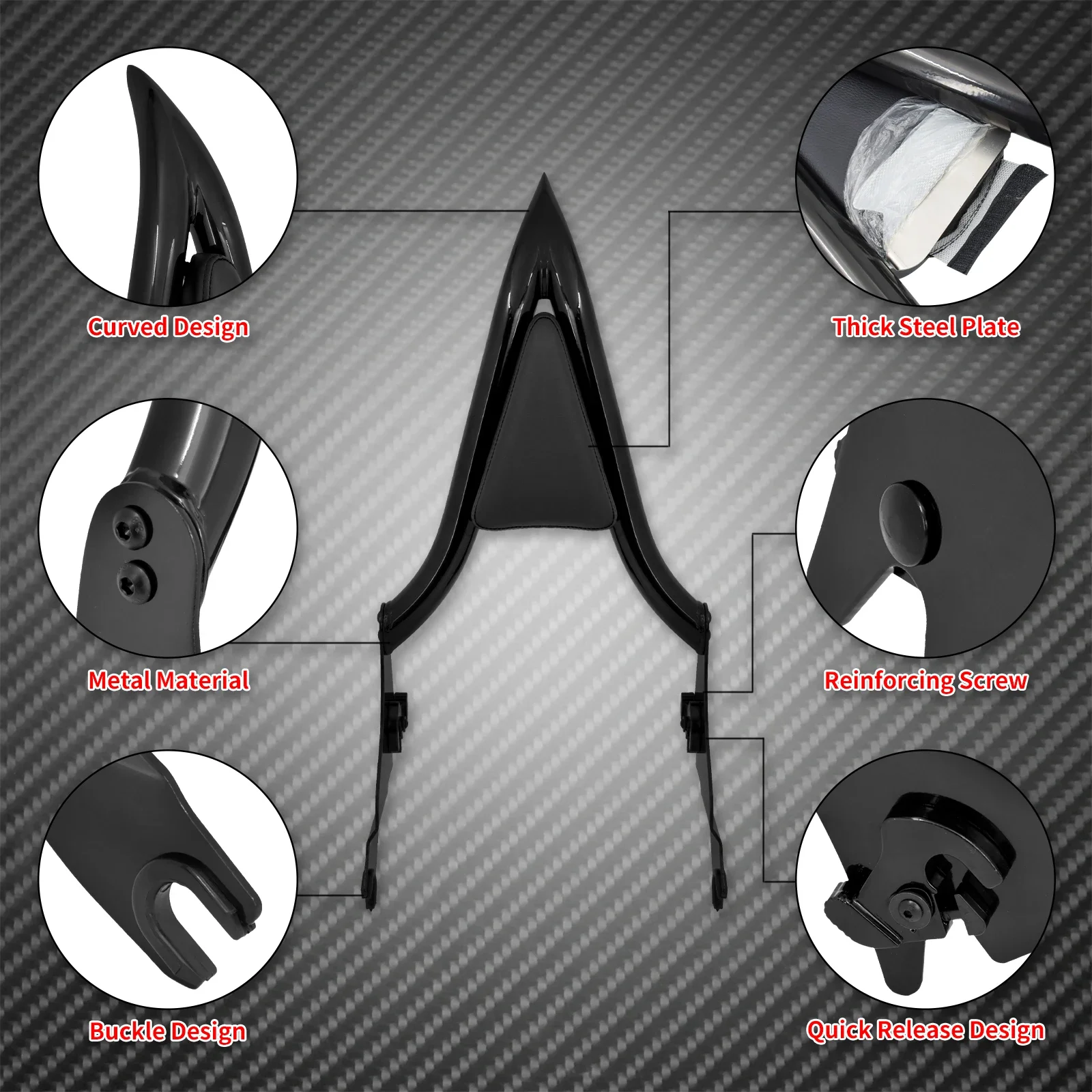 Motocykl 16 \'\'czarny odpinany Sissy Bar tylne oparcie dla pasażera dla Harley Touring CVO FLHR Road Street Electra Glide 09-2022