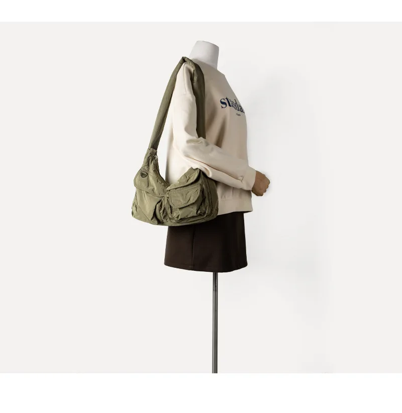 Fashion Solid Color Handbags Casual Versatile Nylon Women Crossbody Bags Designer 2024 New Multi Pockets Shoulder Bag Luxury