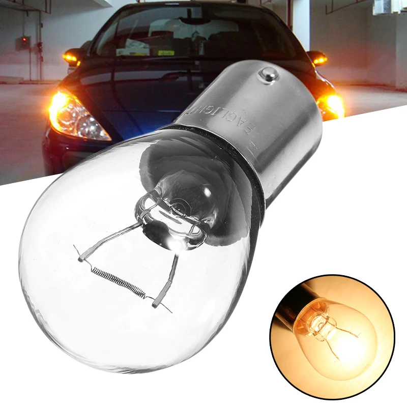 10Pcs Car Turn Signal Lights S25 1156 1141 BA15S Car Halogen Bulb Turn Singal light Reverse Lamp Yellow Bulb DC12V