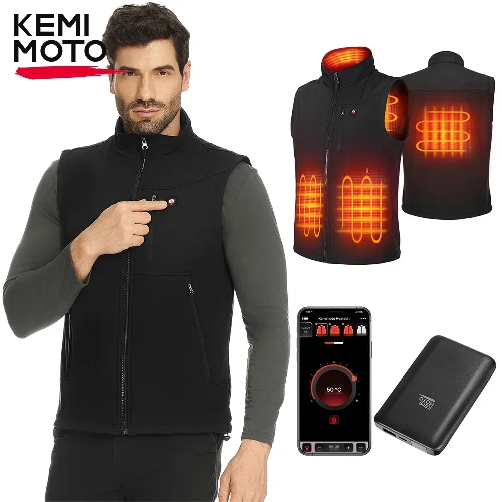 

KEMIMOTO Heated Vest Winter Warm Jacket with10000mAh Battery Unisex Water repellent 6 Heating Areas APP Control Riding Gear