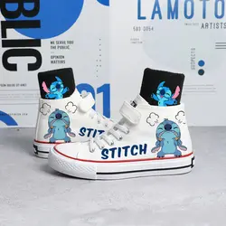 Disney Lilo & Stitch Kids Canvas Shoes White High Cut Shoes Cartoon Children Sneakers Girls Boys Casual Tennis Shoes Size 26-37