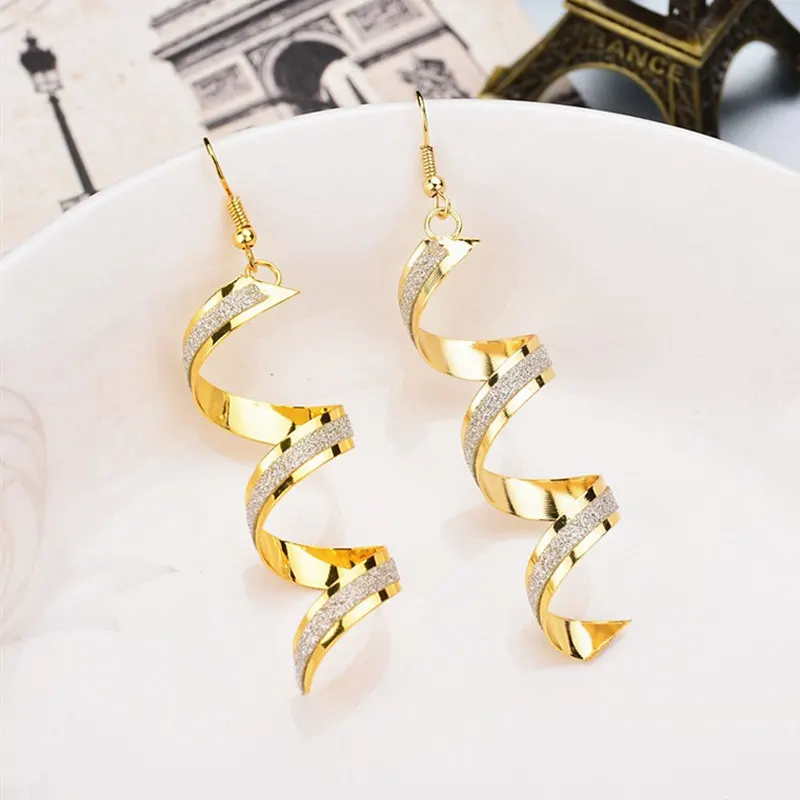 Punk Twist Spiral Earring Women Girl Charm Jewelry Geometric Long Frosted Earrings Retro Dangle Alloy Earrings Fashion Gift