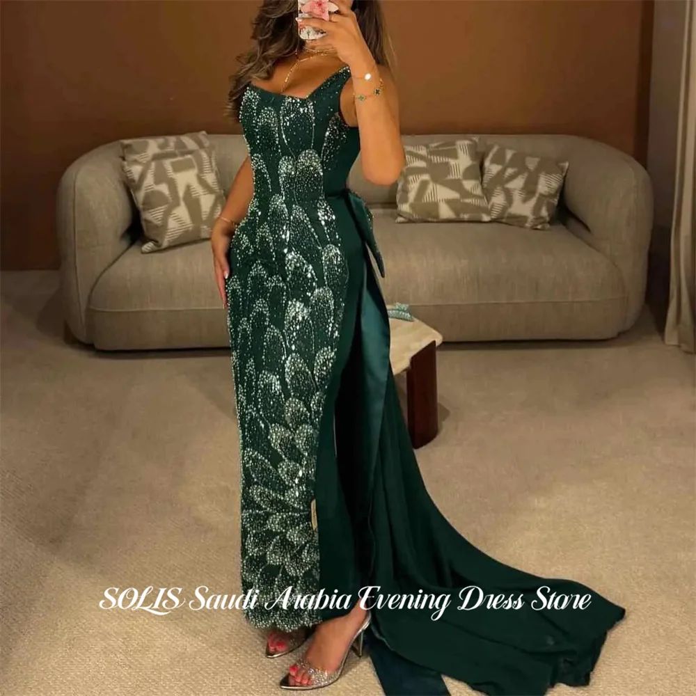 

SOLIS Emerald Green Evening Dress Tank Prom Dresses Sleeveless Sequin Party Formal Gown Trumpet robe de bal for Woman Customized