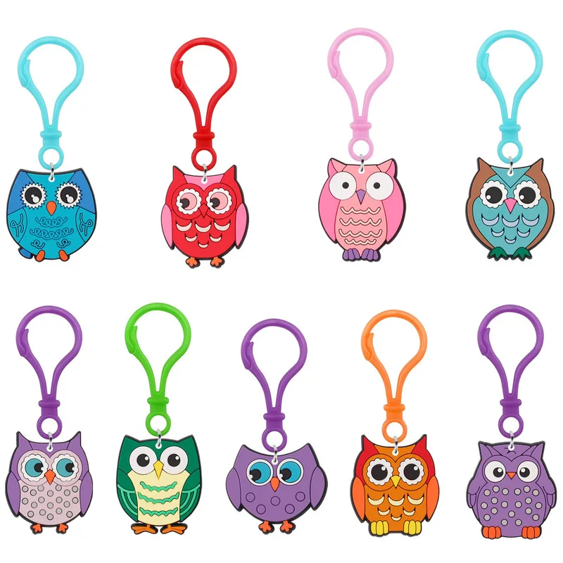 Wholesale Mixed 9 Styles Owl Pendant Soft PVC Cartoon Bird Bag Charm Colorful Animal Hanging Ornament Backpack Clip Gift