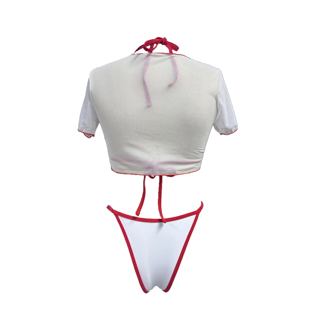 S - XL, 13 Farben, bedrucktes, dreiteiliges Bikini-Set, Bikini mit kurzen Ärmeln, Damen-Badeanzug, Damen-Badebekleidung, Badeanzug, Badebekleidung, Modell V6854G. – Detail 32