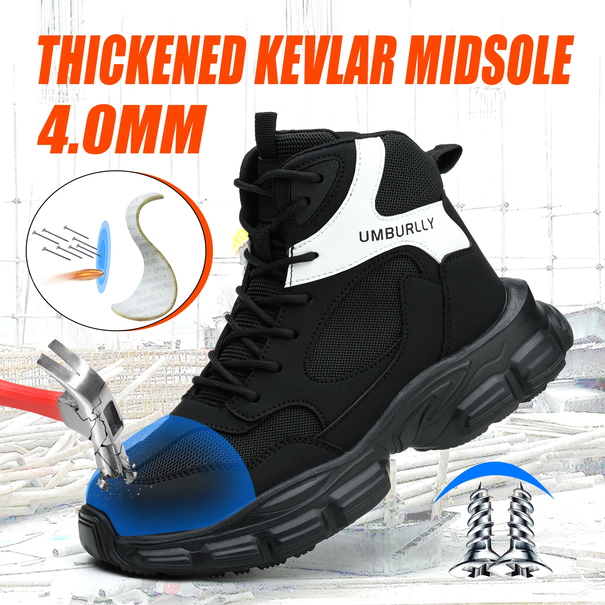 Men's and women's fashion lightweight breathable shoes anti-smash anti-stabbing safety shoes 4.0 European standard Kevlar