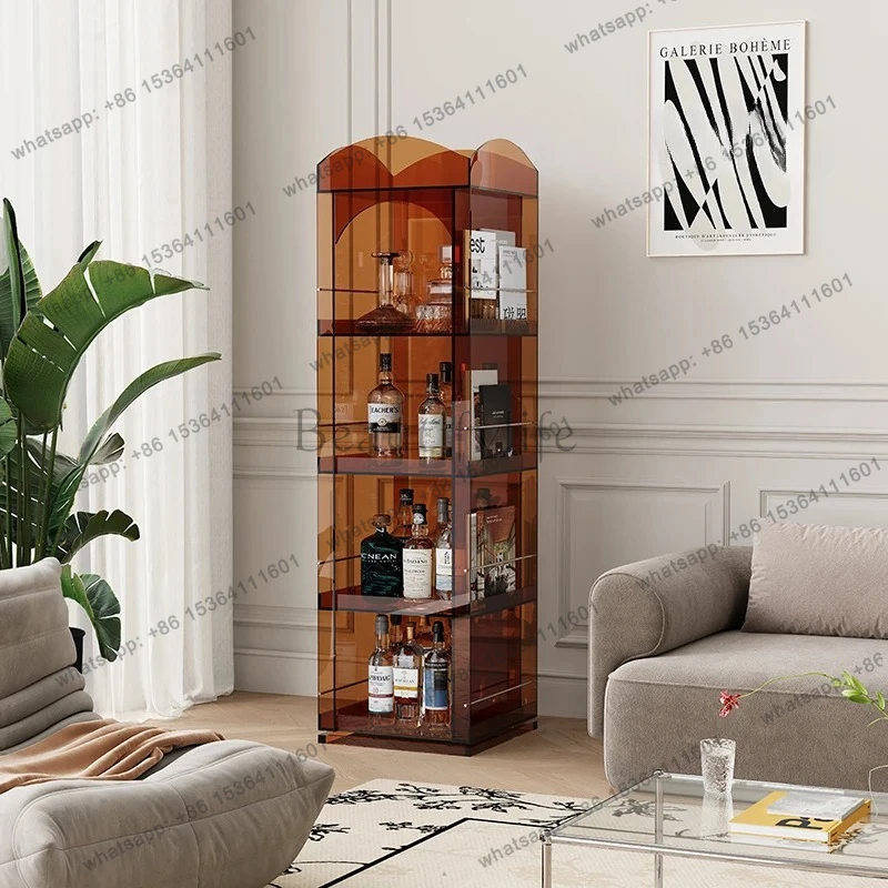 

Floor-to-ceiling rotating bookshelf full-body mirror magazine rack acrylic storage modern simple living room mirror cabinet