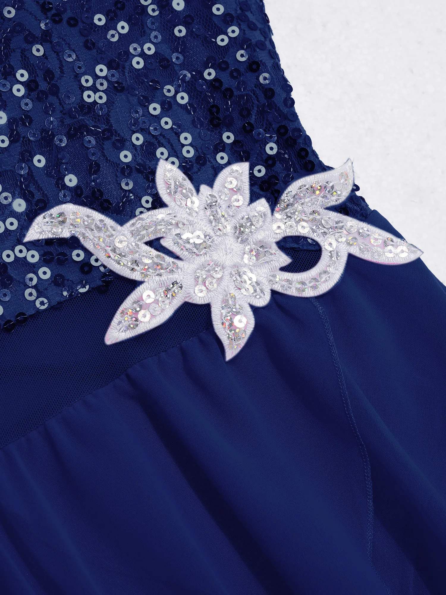 Kids Girls Figure Skating Dress Ballet Tutu Lyrical Dance Gymnastics Leotard Ballerina Sleeveless Shiny Sequin Chiffon Dancewear
