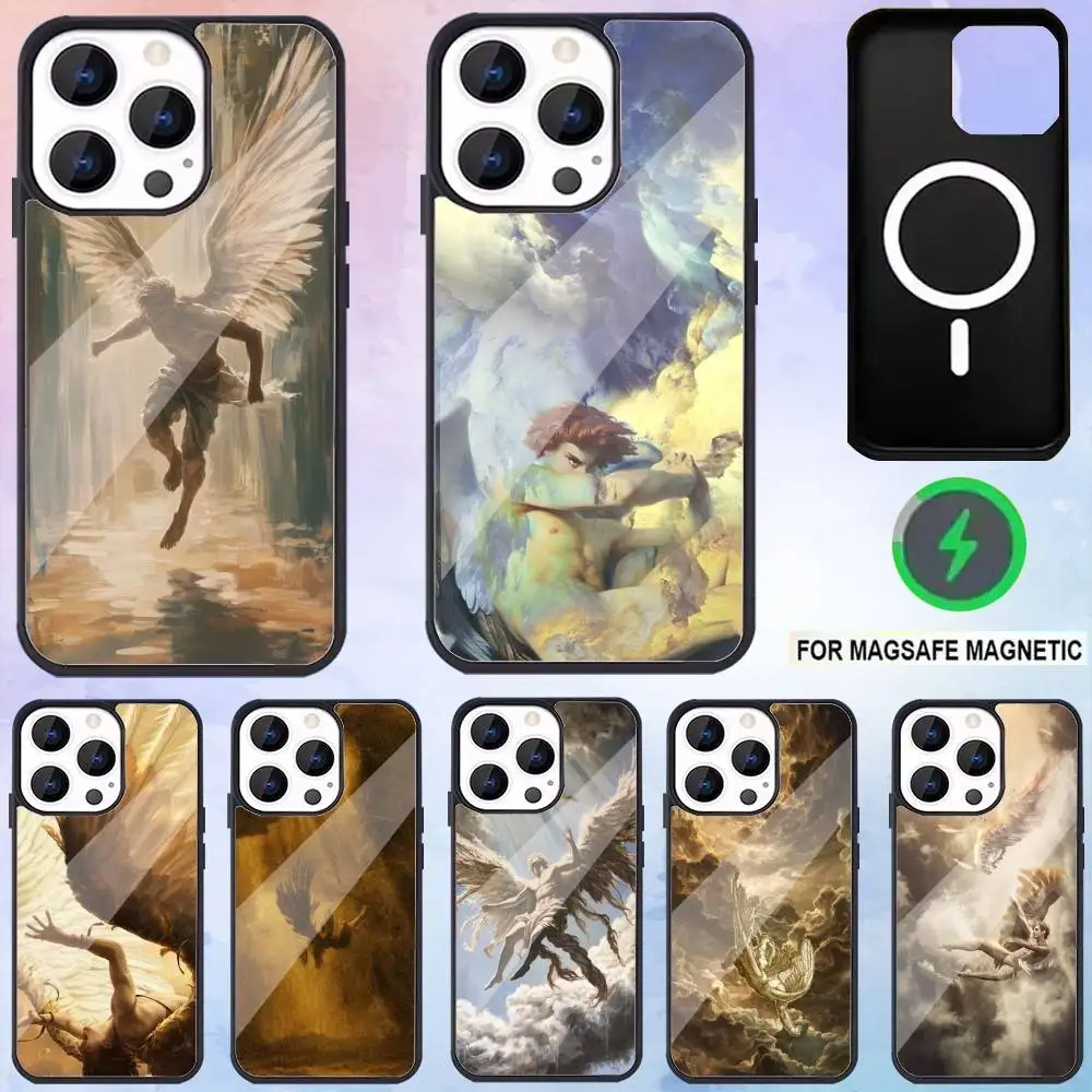 

The Fallen Painting Angel Case For iPhone 16,15,17,14,13,12,11,Pro,Max,Plusi,for Magsafe,Magnetic Wireless Charging Case