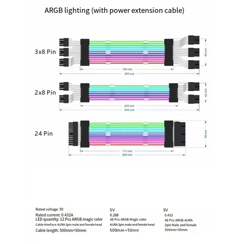 ARGB إمدادات الطاقة تمديد كابل الحبل اللوحة الأم RGB تمديد كابل للكمبيوتر-POS