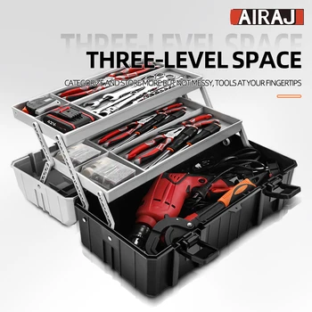 AIRAJ Skrzynka narzędziowa Plastikowy twardy futerał do przenoszenia Torba na narzędzia Skrzynka do przechowywania Bezpieczna walizka na instrumenty Przenośny sprzęt Organizer skrzynki narzędziowej