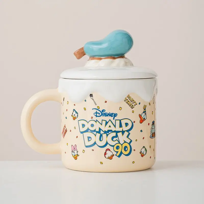 Kawaii Donald Duck 90Th Anniversary Mug Household Drinking Cup Cartoon Cute Girl Ceramic with Lid Couple