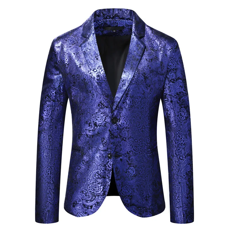 

Mens Blue Floral Tuxedo Jacket Paisley Notch Lapel Stylish Suit Blazer Jacket Men Wedding Dinner Prom Party Costume Homme XXL