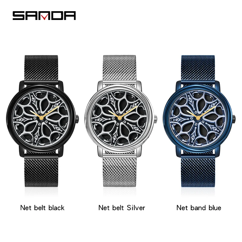 SANDA P1105 2023 New fashion 3D Creative Men Rim Hub Car Watch Wheel Design Men\'s Watches Sport Waterproof Relogio Masculino