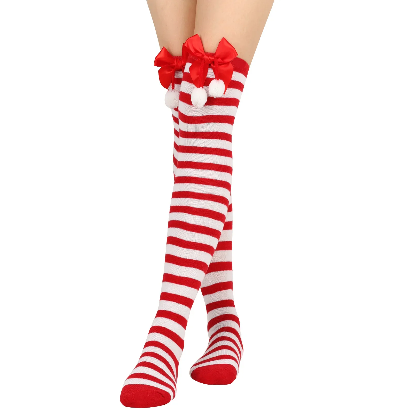 2023 Women Over Knee Socks Christmas Diagonal Striped Christmas Thigh High Stockings knee high socks