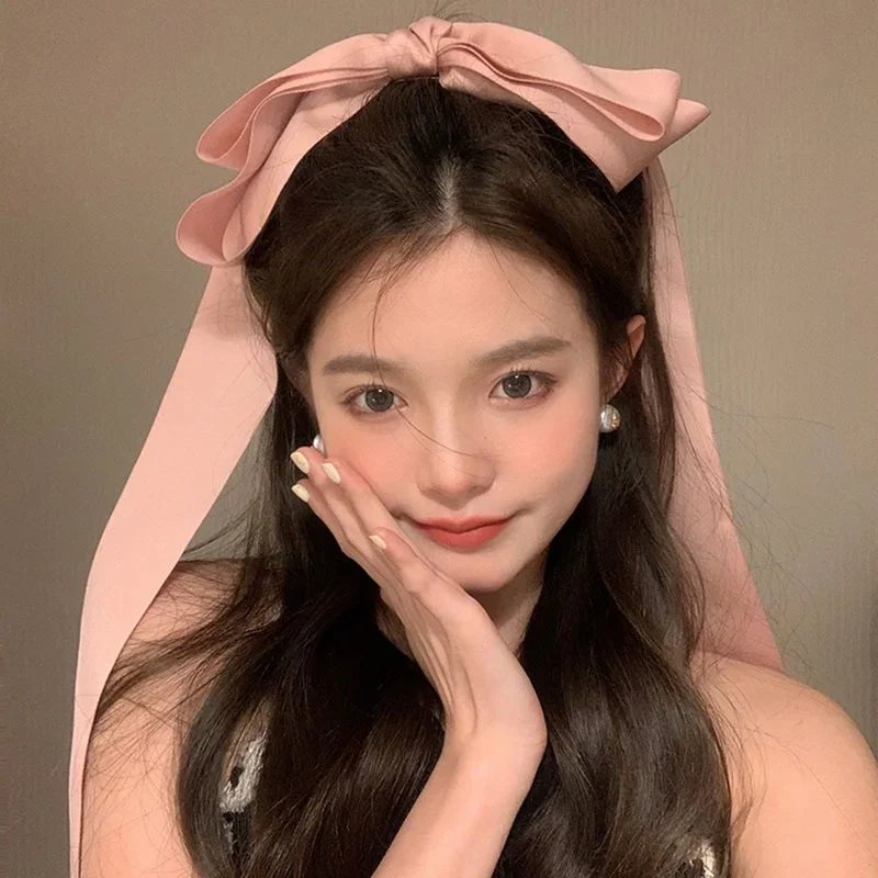 Grampos de cabelo extra longos para mulheres, meninas, fita de cetim, laço grande, rosa, presilha de cabelo, acessórios de cabelo bonitos, joias