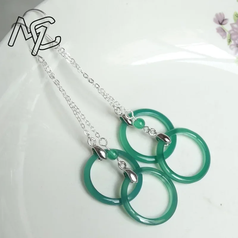 

Самосовершенные серьги из серебра 925 пробы с натуральным изумрудным агатом и нефритом, оригинальные серьги «сделай сам», аксессуары вручную, зеленые бусины, женские украшения