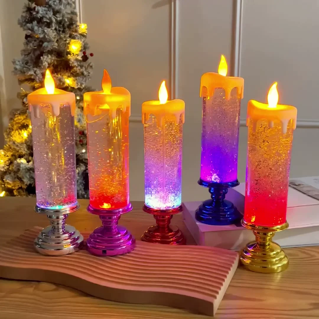 11 Inch Led Kaars Kerst Bruiloftsfeest Decoratie Gradiënt Kristal Kleurrijke Elektronische Kaars Usb Of Aaa Batterij Aangedreven