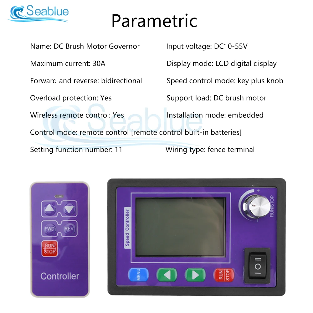 Do przodu rewers 0 ~ 100% regulowany DC 10-55V regulator obrotów silnika DC PWM 12V 24V 48V napięcie Amp wyświetlacz zdalnego sterowania