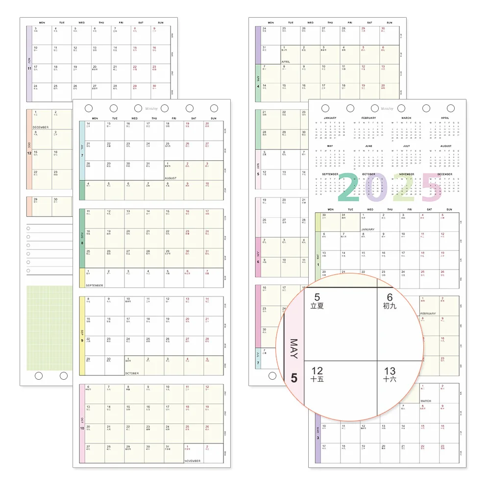 Fromthenon 2025 Calendar 6 Holes Loose Leaf Journal Planner Traveler Notebook Calendar Accessories Office Stationery Supplies