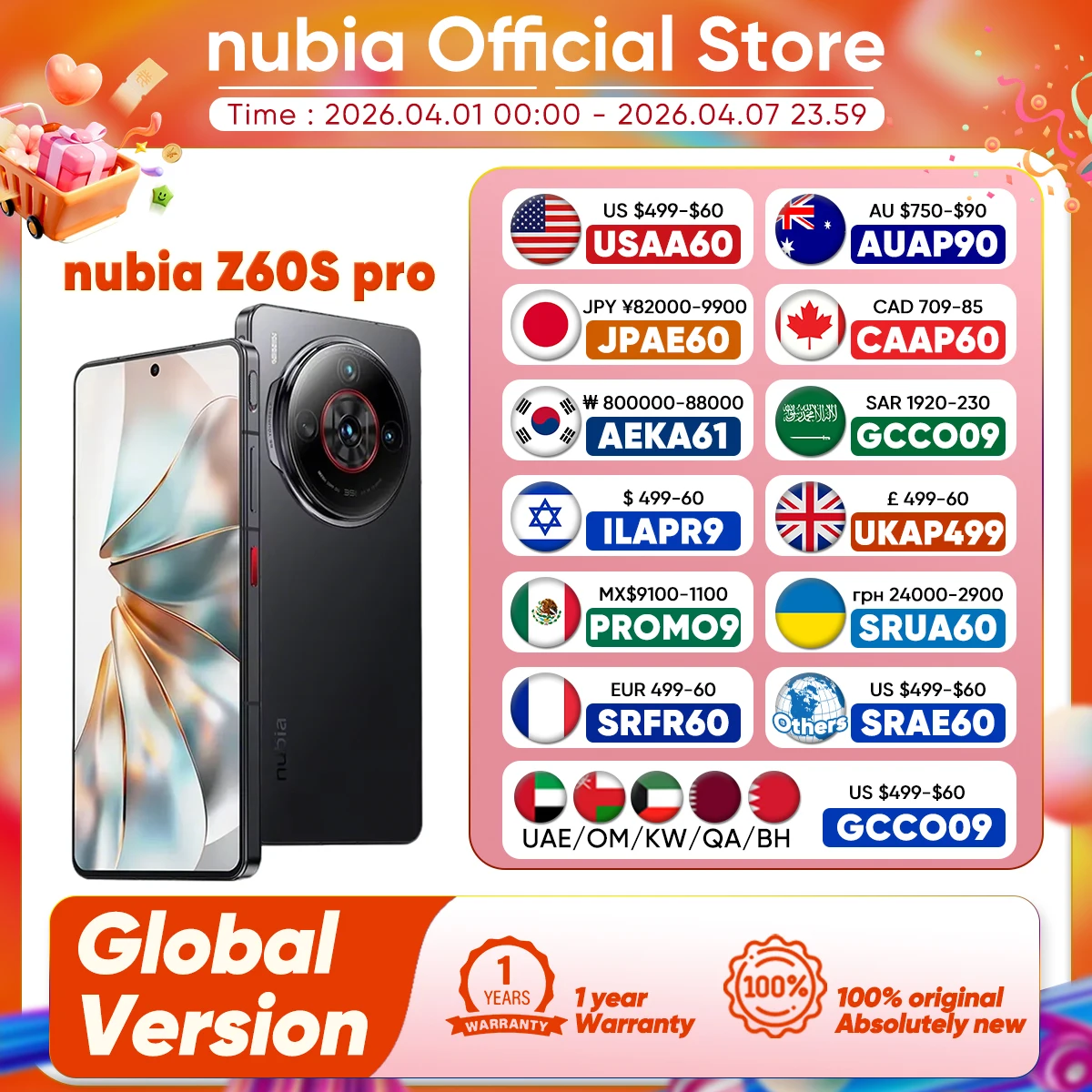 Nubia Z60S Pro Global Version 5G Android Cellphone Snapdragon 8 Gen 2 50MP Triple Camera 120Hz 6.78'' AMOLED Screen NFC 5100mAh